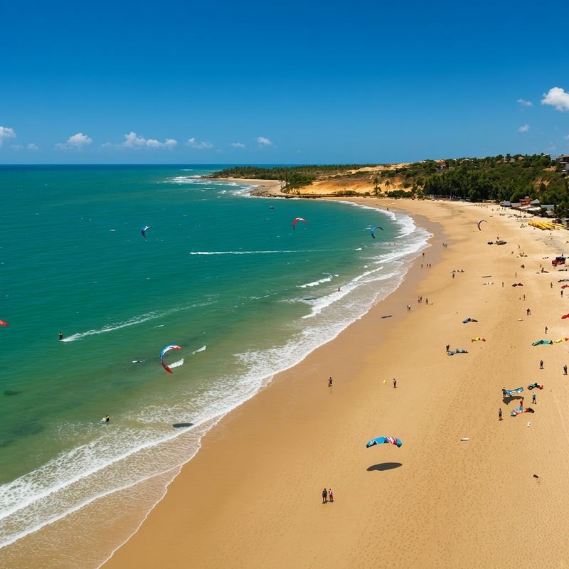 Praia do Preá com kitesurfistas no mar